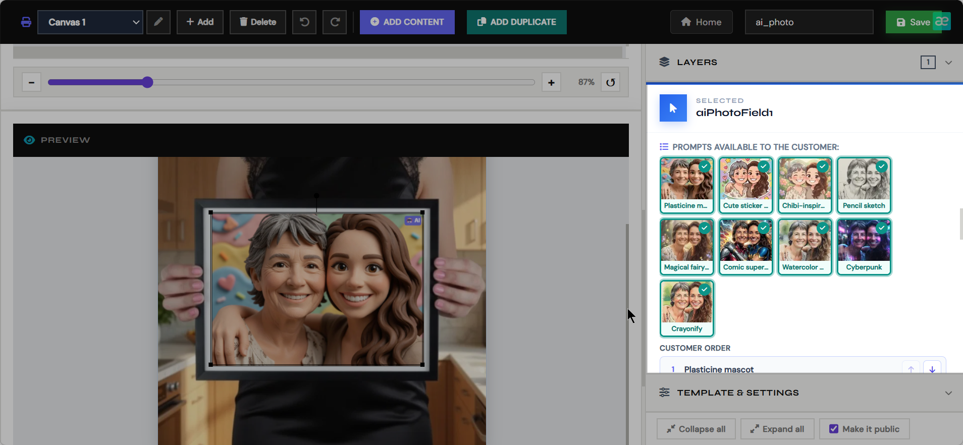Choose which prompt styles customers can pick