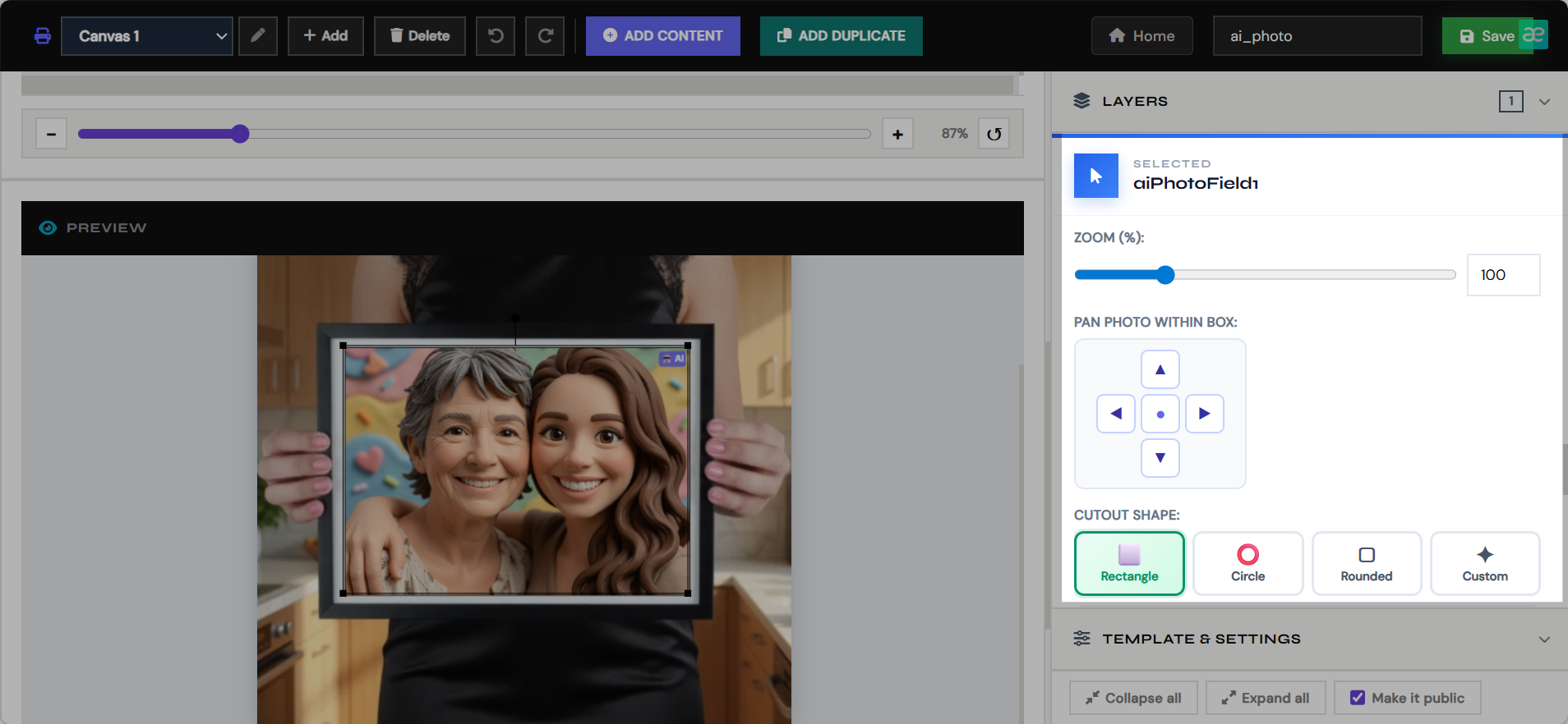 Adjust fit mode, zoom, and position inside the AI box