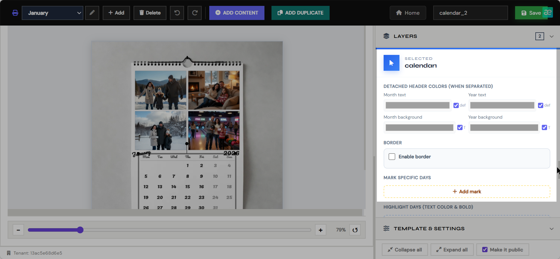Set separated header colors, border, and marked days