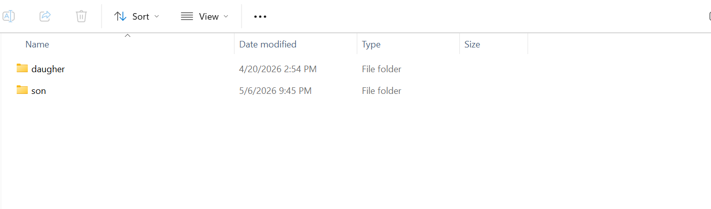 Children folder split into daughter and son folders