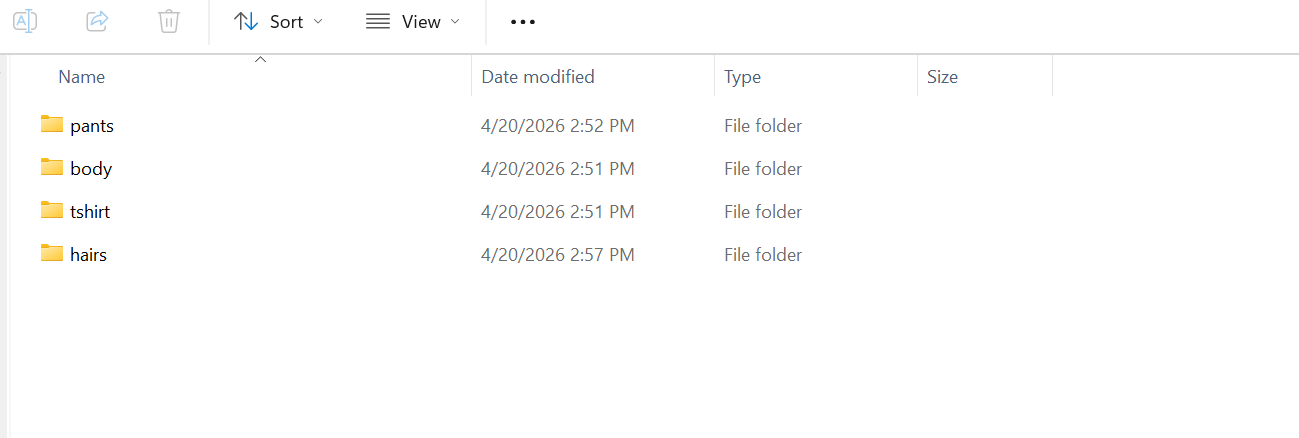 Daughter folder split into body part folders
