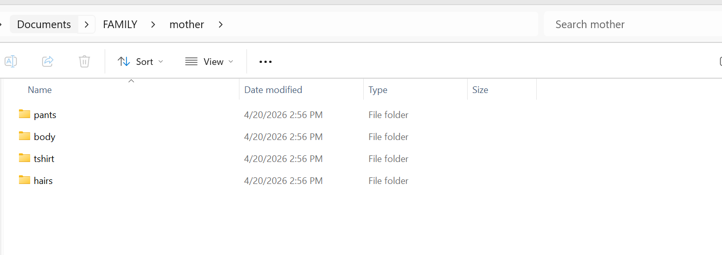 Mother folder split into part folders