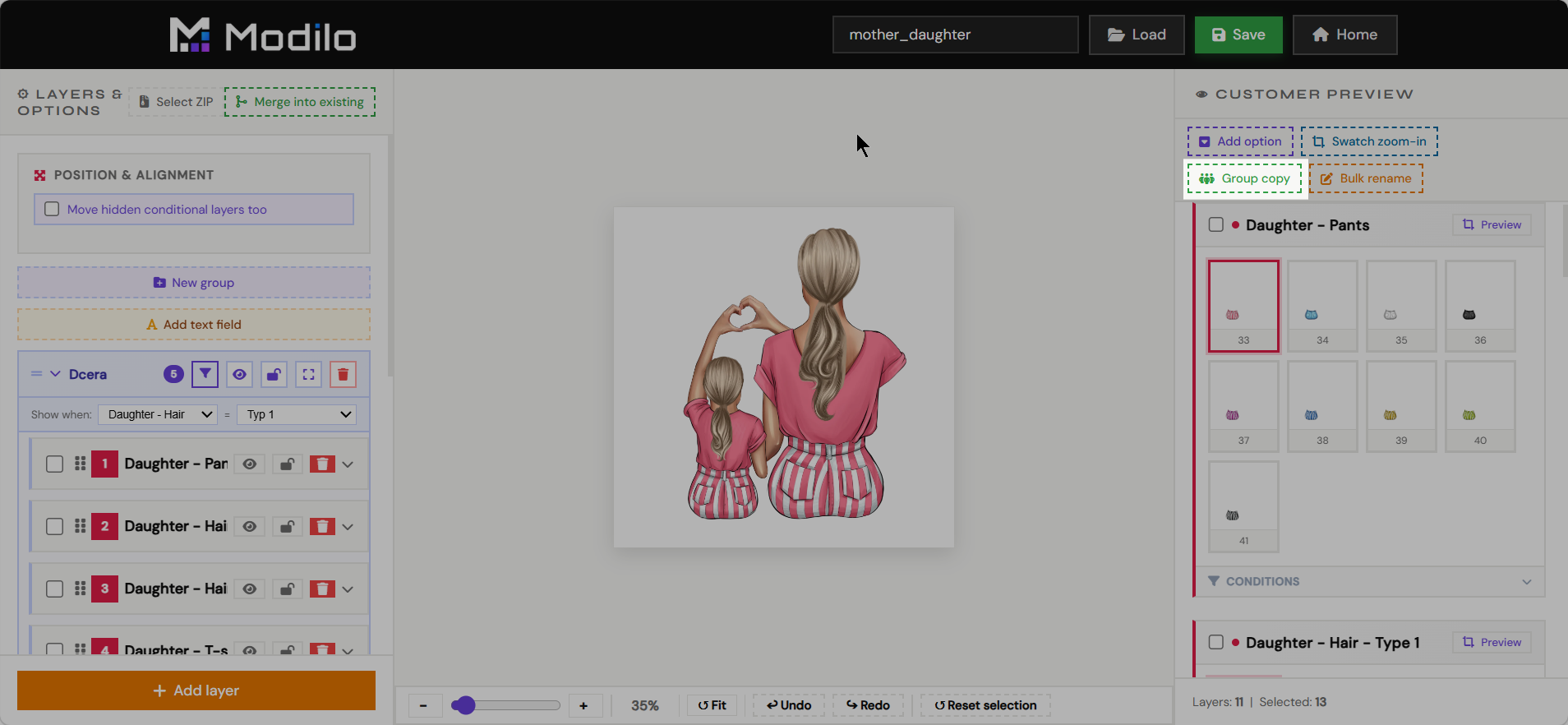 Group copy button in clipart editor
