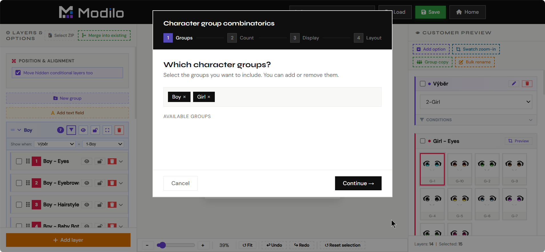 Choose character groups for group copy