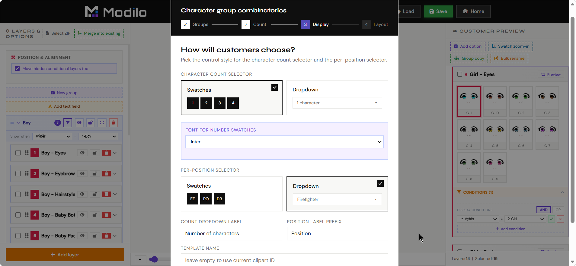 Choose group copy customer display controls