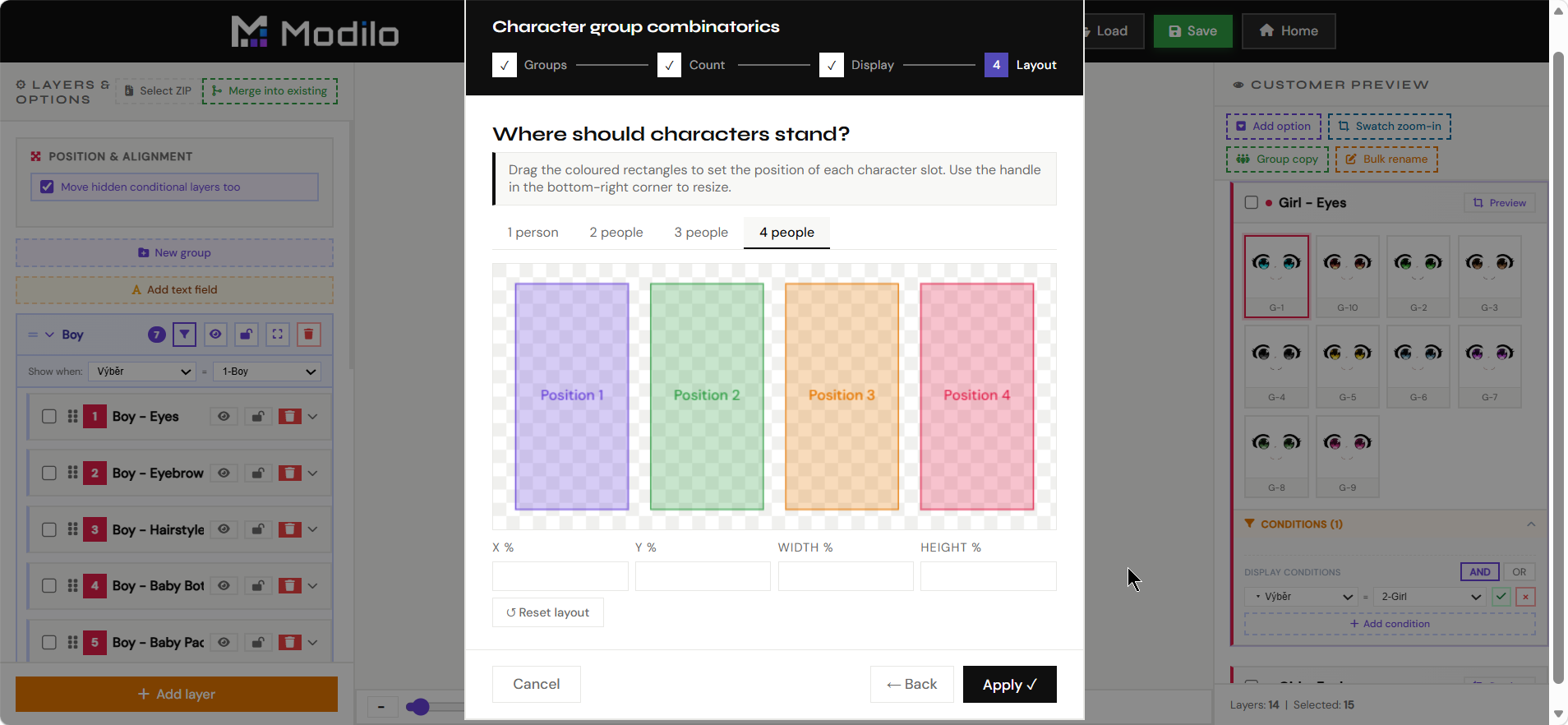 Set character slot layout