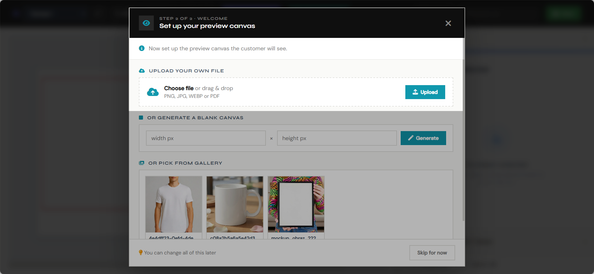 Set up preview canvas by uploading a file
