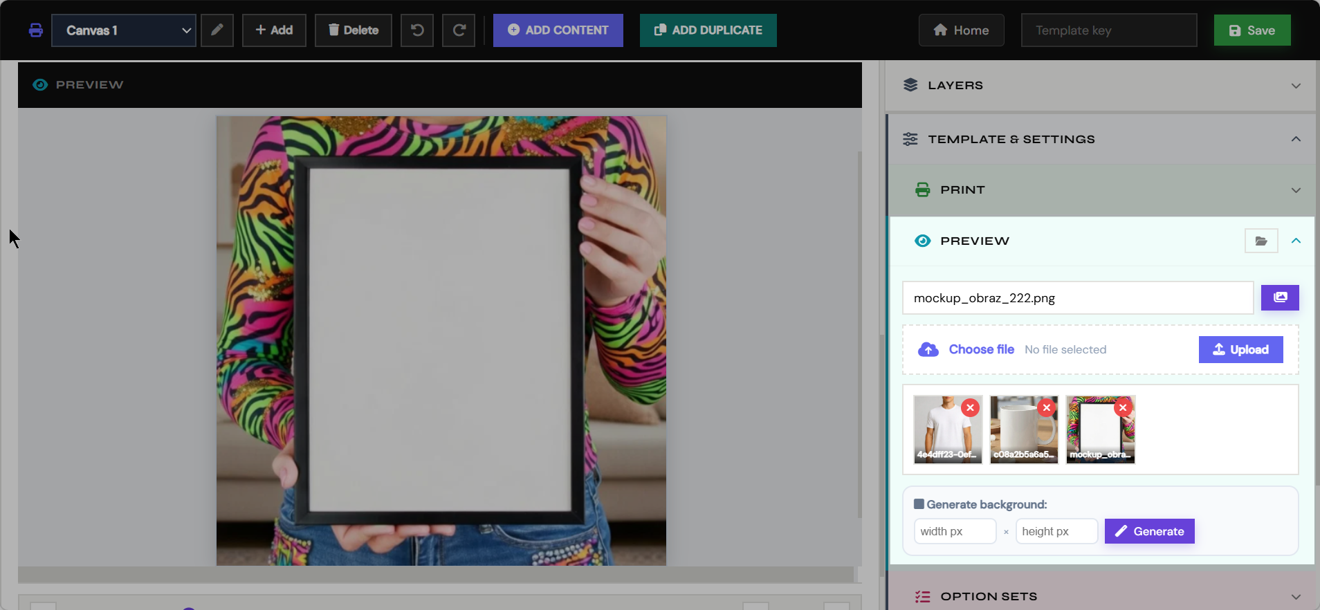 Change preview canvas later in Template and Settings