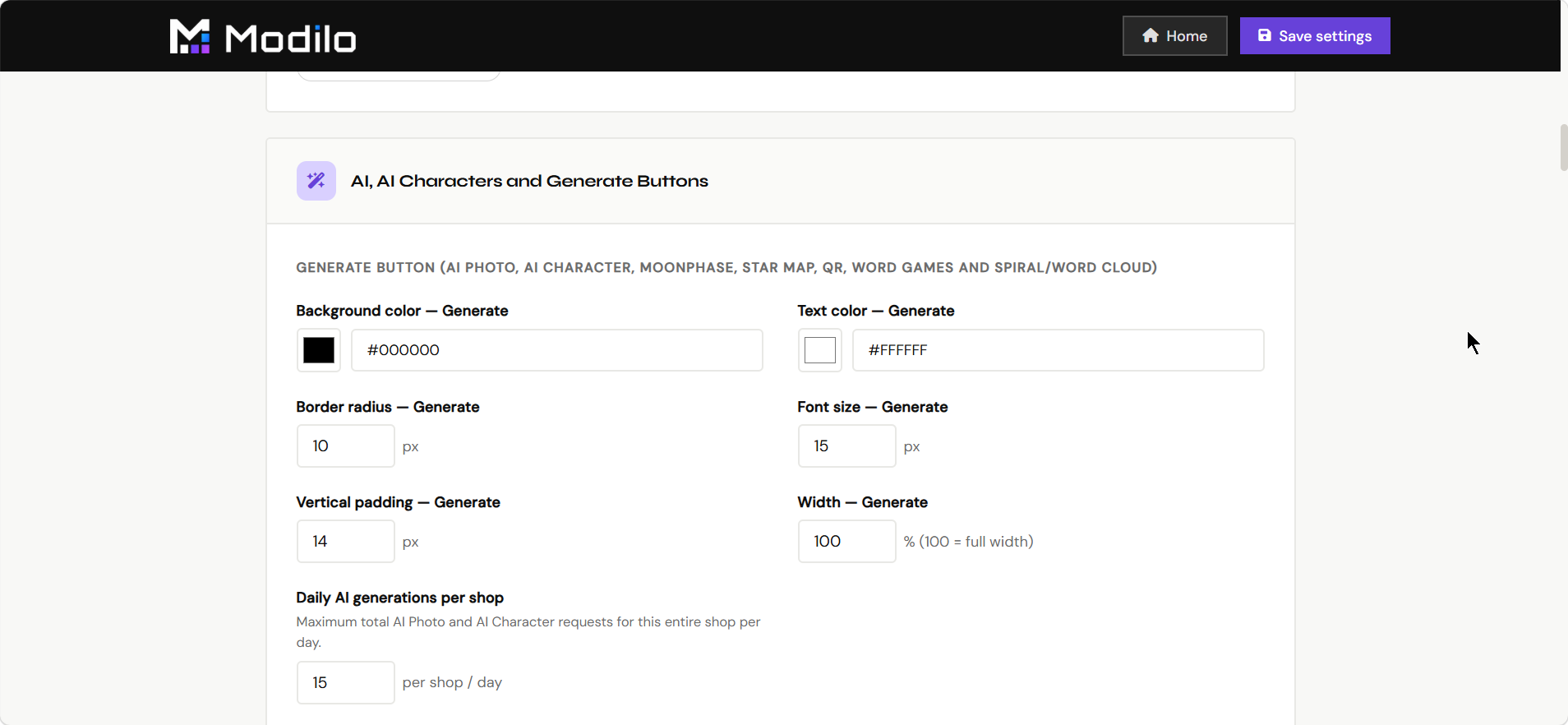 Generate button settings and AI daily limit