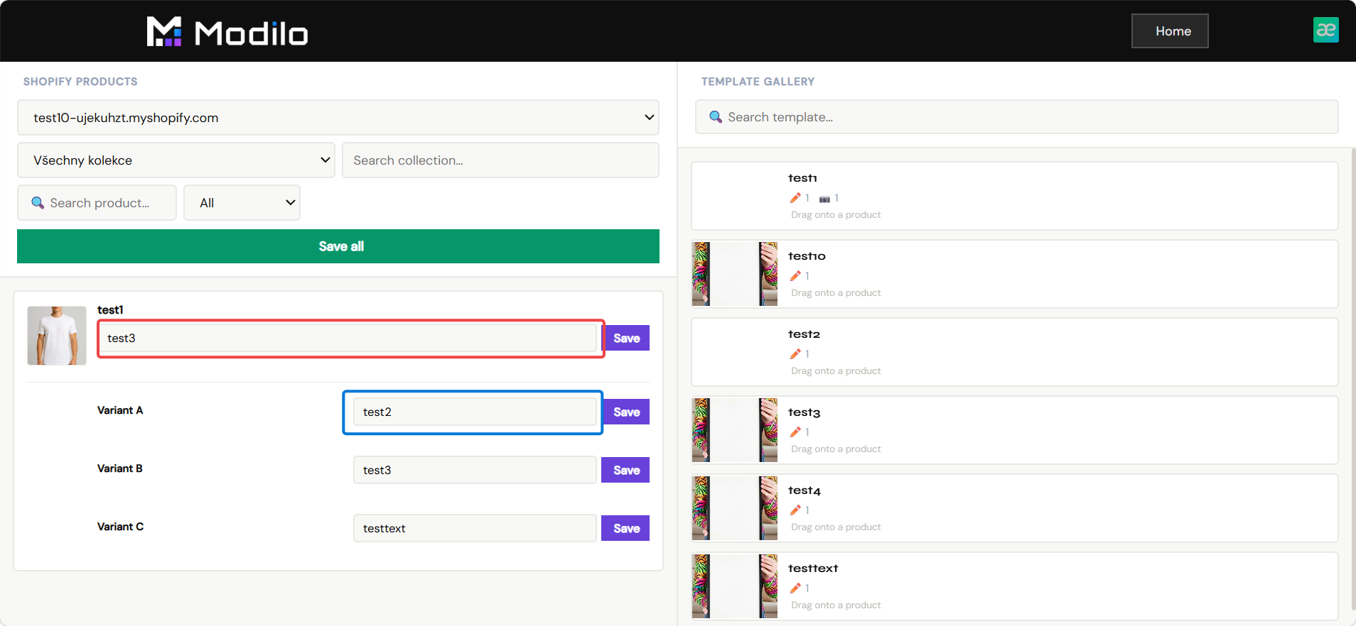 Shopify Sync product and template pairing