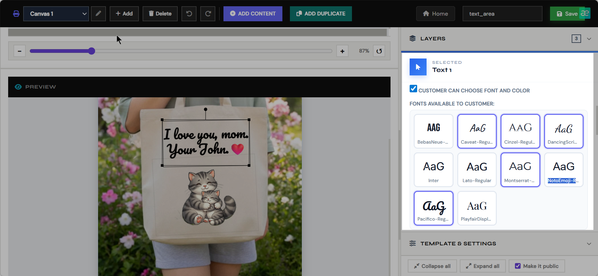 Let customers choose font and color